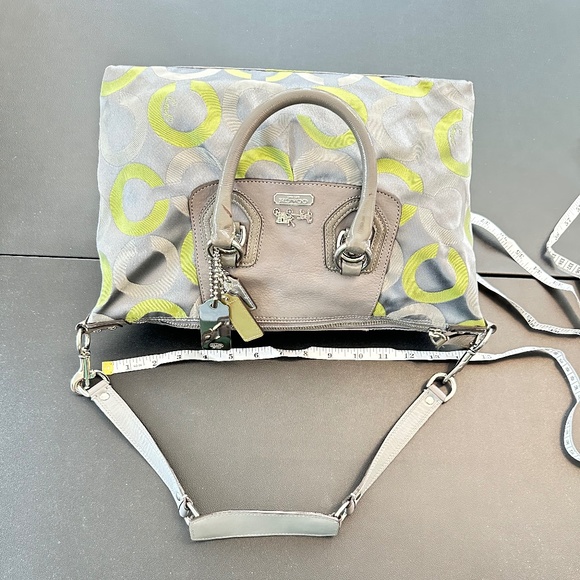 COACH Sabrina Signature Gray/Lime Green Op Art Satchel Handbag #D0971-13861 - Picture 10 of 16